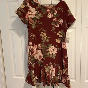 Francesca floral ruffle hem dress NWT